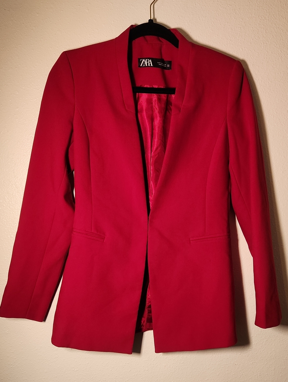 Zara Maroon Red Open-Front Tailored Blazer